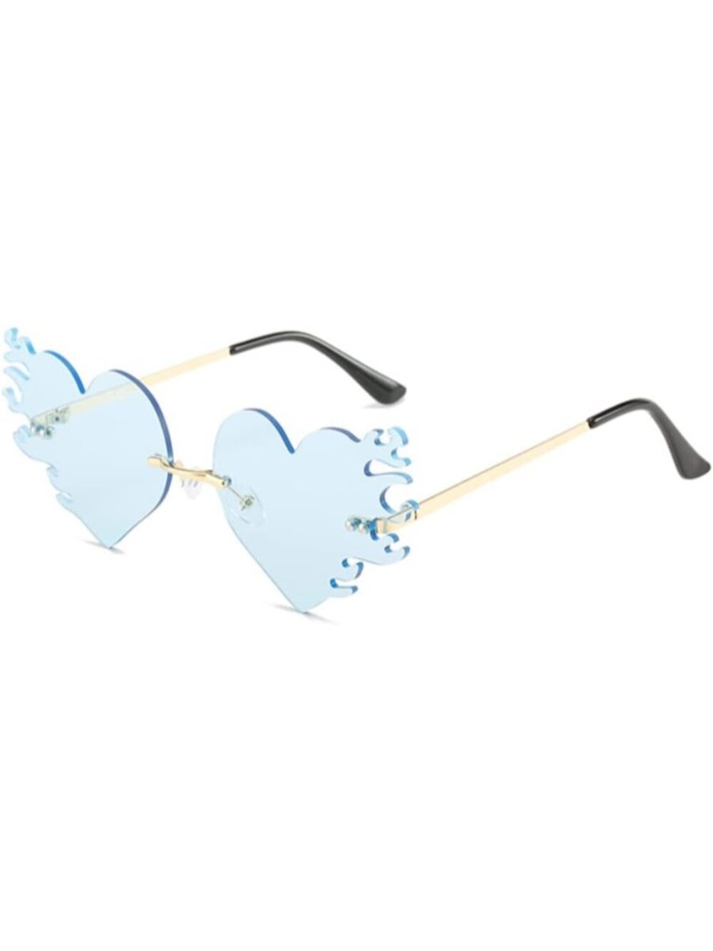 Women's Blue Trendy Rimless Melting Heart Fire Flame Novelty Sunglasses